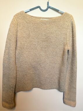 Mango Neutral Ribbed Scoopneck Sweater in Beige